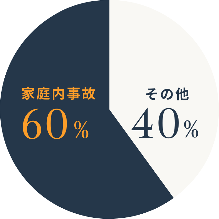 家庭内事故60%、その他40%